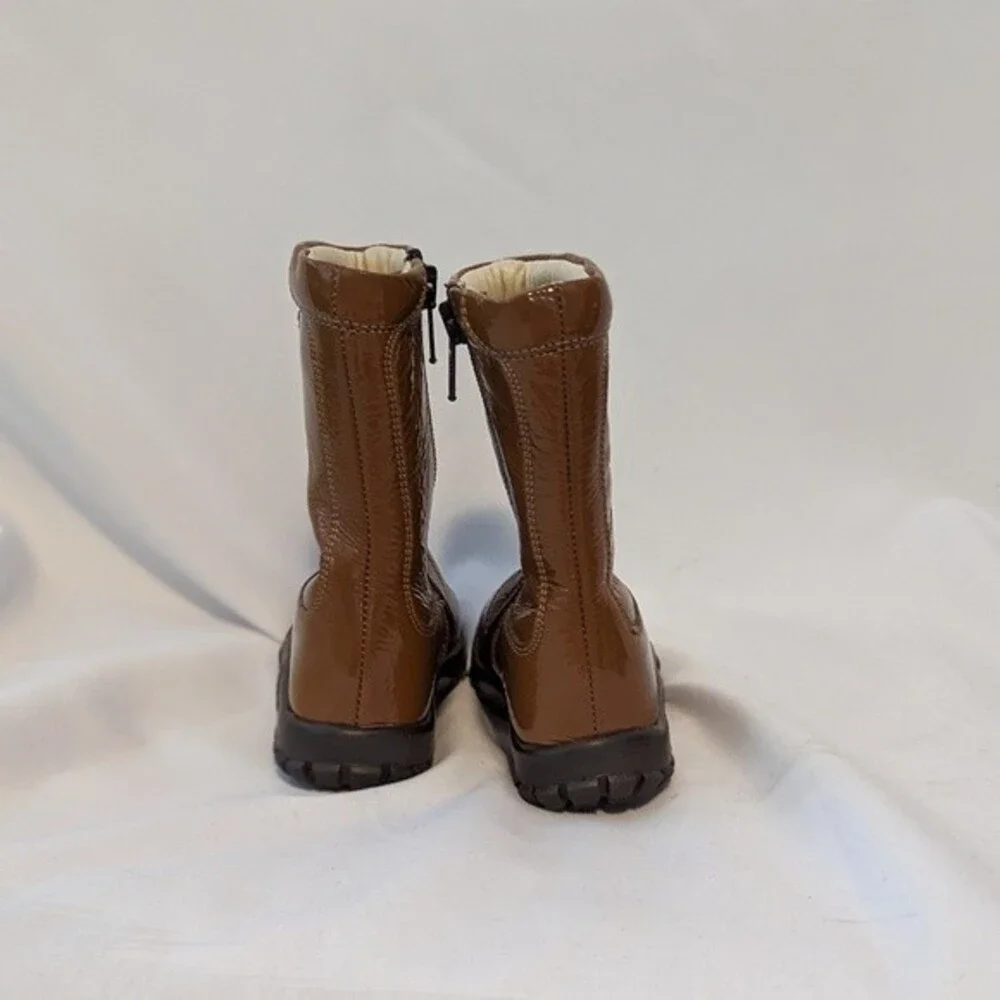 EUC - Chicco Brown Patent Leather Baby Boots - Made in Italy - Baby size 6